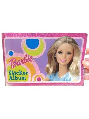 Vintage 2001 Barbie Sandylion Sticker Album Book Sparkly Holographic Pink Mattel